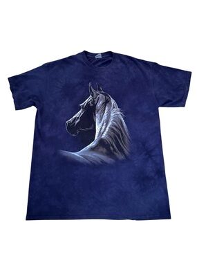 VTG Quail Hollow Horse Graphic Tee XL Navy Tie Dye Western Equestrian T-Shirt